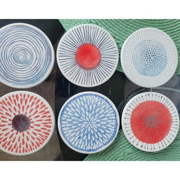 Set of 6 Coasters for Drinks Absorbing Round Ceramic Stone Coaster w Cork Base - Picture 2 of 3